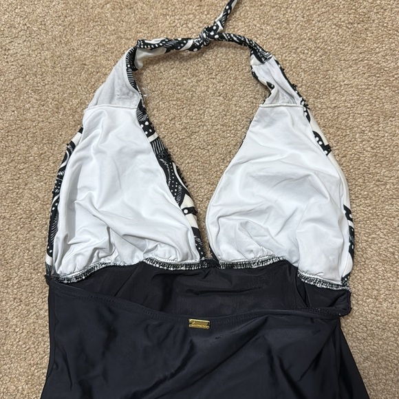 Vix Paula Hermanny Beaded Halter Tie Black White One Piece Swimsuit Size 10 - Picture 4 of 7